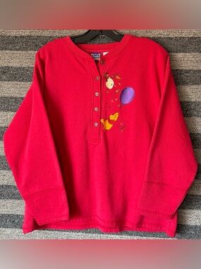 Vintage Y2K Winnie the Pooh Red Embroidered Henley Sweatshirt Women’s Large EUC
